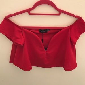 PrettyLittleThing red off the shoulder top
